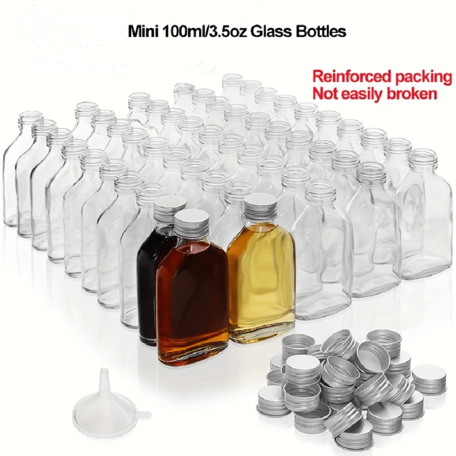 10/20 pezzi Fiaschetta in vetro mini da 100ml/3,5oz con tappo argento, bottigliette mini vuote a vite come regalo per matrimoni e feste, per alcol, brandy, whisky, liquori e distillati