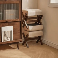 1pc北欧轻奢实木换鞋凳家用进门方凳客厅小茶几软包沙发 - 彩色 - 查看 5