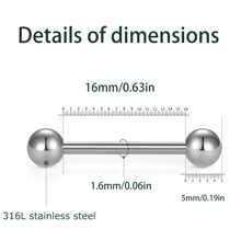 6 Pcs 16mm Straight Barbell Body Piercing Jewelry, Surgical Steel Tongue Ring