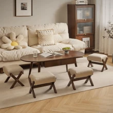 1pc北欧轻奢实木换鞋凳家用进门方凳客厅小茶几软包沙发 - 彩色 - 查看 4