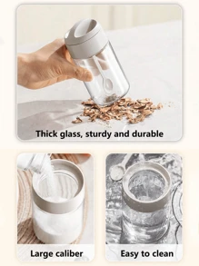 1pc 250ml Simple&Stylish Kitchen Glass Spice Jars, All-In-One 1.5g/0.053oz Salt Spoon Seasoning Storage Containers, Waterproof & Moisture-Proof, Durable & Easy To Clean
