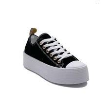 Scarpe casual da donna in tela con plateau, semplici, stile preppy, con lacci - nero - Visualizzare 1