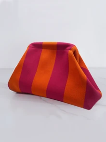Vacation Vintage Striped Color Blocked Zipper Pouch/Clutch - Mauve Mist - View 4