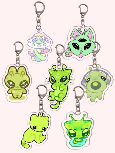 1pc Cute Acrylic Black Cat Keychain,Pew Pew Cat Keychain/ E.T.Cat Keychain/ Space Keychain.Ideal For Boyfriends, Girlfriends, Family Members, Friendship Keychain/Keychains For Women/Bag Charms/ Keychain School Cartoon Car Accessories Goth Y2k Bag Accessories Lanyards With Id Holder
