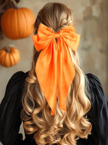 1Pc Elegant Hair Bow Orange Hair Barrettes With Long Tail Hairpins Hair Ribbon Hair Accessory For Women Daily Wear Suitable For Various Occasion Hair Clips Claw Clips Hair Claws, School Stuff