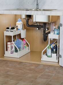 [节省空间的储物整理器] 2 层拉出式储物整理器 - 大容量节省空间的抽屉，适用于厨房和浴室必需品，混合颜色塑料材质 - 彩色 - 查看 3