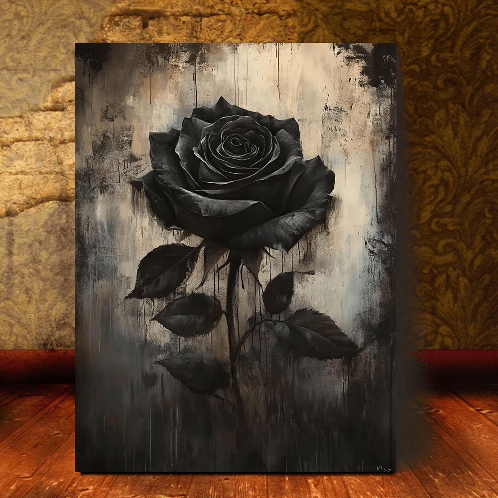 Gothic Elegance: 1Pc Unique White Valentine's Day Black Rose Bouquet Canvas Wall Art,Classical Black Flowers Posters,Prints For Wall Decor Pictures,Bathroom Decor, Room Decor Bedroom,Home Decor Living Room,House Decor,Home Accessories,Kitchen Decor & Office - Perfect Gift For Mother's Day, Birthdays- No Frame