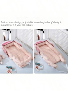 1 Set Cuna portátil de bebé con diseño de animales de dibujos animados, cama de aislamiento para recién nacidos, juego de ropa de cama extraíble y lavable con almohada para bebé, adecuado para bebés de 0 a 1 año, para uso en el hogar y de viaje
