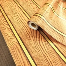 1 Roll Orange Woodgrain Peel And Stick Wallpaper, PVC Vinyl Self-Adhesive Customized Wall Covering, Waterproof, Dust-Proof And Oil-Resistant, Suitable For Bedroom, Living Room, Dining Room, Pantry, Party Events, 950*45cm/374*17.71inch Wall Paper Wall Stickers Room Decor Wall Decor