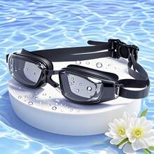 1 套透明设计游泳镜，沙滩泳池游泳眼镜，带鼻夹、耳塞、泳帽和沙滩包 - 黑色 - 查看 4