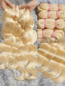 HJ WEAVE BEAUTY 613 Blonde Colored Body Wave Human Hair Weave Bundles Hair Weft Virgin Brazilian Hair Extensions For Women Double Drawn Weft Sew In Bleach And Dye Friendly 14-26 Inch Heat Resistant - S613 - 查看 1