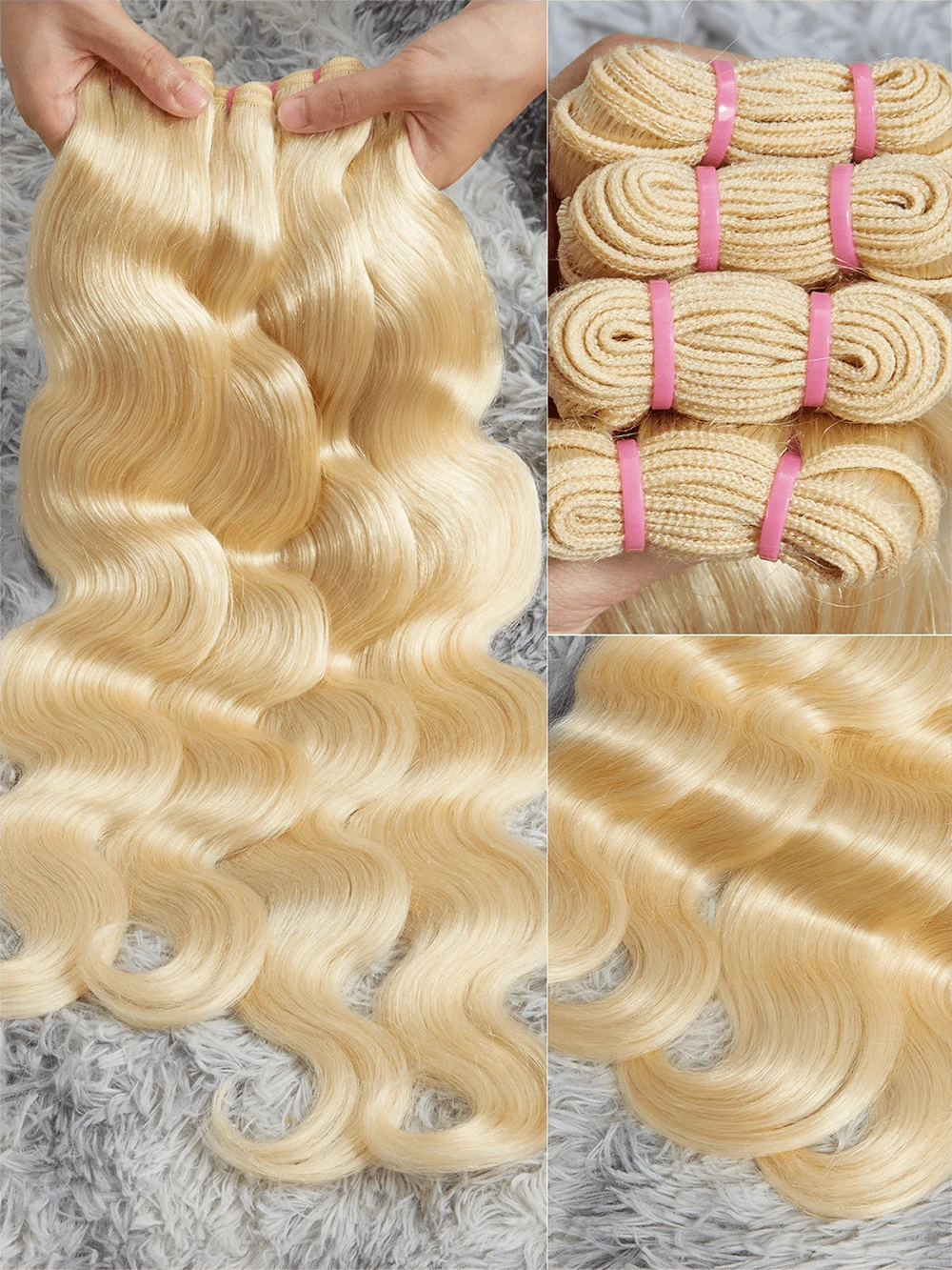 HJ WEAVE BEAUTY 613 Blonde Colored Body Wave Human Hair Weave Bundles Hair Weft Virgin Brazilian Hair Extensions For Women Double Drawn Weft Sew In Bleach And Dye Friendly 14-26 Inch Heat Resistant - S613 - 查看 1