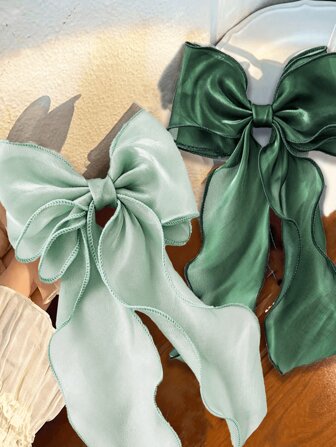 1/2pcs Hair Bow Barrette Organza Bowknot Hair Clip Sweet Hair Clip Solid Color Bow Clips Hair Accessories For Women Girls Claw Clips Hair Claws Hair Barrettes, School Stuff
