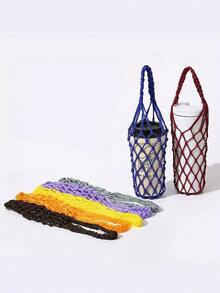 Ręcznie robiona dzianinowa torba na kubki - uniwersalny izolowany pokrowiec na napoje - ochronna siatka na szklanki i butelki z wodą - przenośny, lekki, siatkowy uchwyt na napoje - Wielokolorowe - Zobacz 3