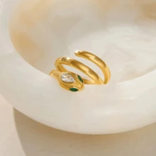 VKHK 1 pieza Anillo multicapa en forma de serpiente con decoración de circonia cúbica, bañado en oro de 18K, adecuado para uso diario y fiestas de mujeres, gran regalo