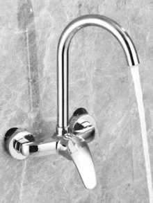 1pc Easy-Install Wall-Mounted Kitchen Faucet - Single Handle, Hot & Cold Water, Rotatable Long Spout For Sink, Bathroom, Laundry Room & Balcony Mop Bucket - (Chrome, Black,Selectable) - Multicolor - View 11