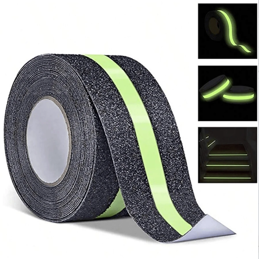 Anti Slip Grip Tape, Non-Slip Traction Tapes With Glow In The Dark Reduce The Risk Of Slipping For Indoor Or Outdoor Stair Tread Step And Other Slippery Surfaces - Keeps You, 2 Inch X 16.4 Foot - Black - View 1