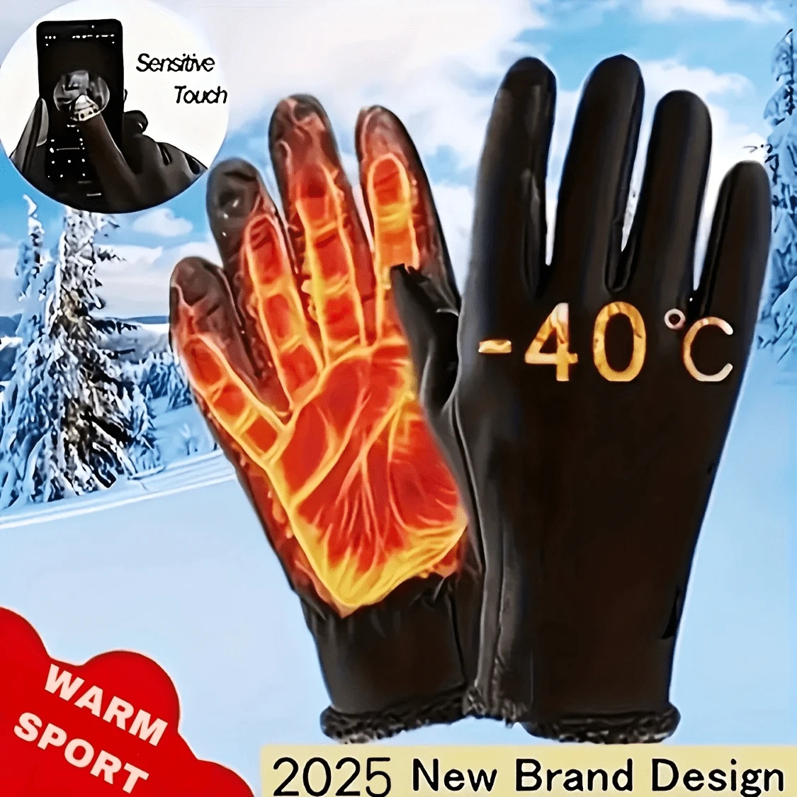 2 Pairs/1 Pair Winter Outdoor Thermal Lined Warm Gloves, Windproof Thermal Anti-Slip Sports Cycling Skiing Touchscreen Gloves, Men's Warm Gloves