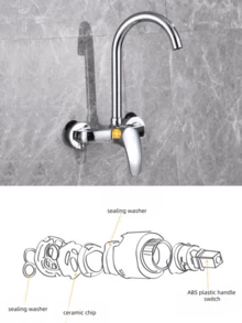 1pc Easy-Install Wall-Mounted Kitchen Faucet - Single Handle, Hot & Cold Water, Rotatable Long Spout For Sink, Bathroom, Laundry Room & Balcony Mop Bucket - (Chrome, Black,Selectable) - Multicolor - View 9