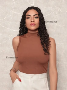 Kit 2 Regatas Canelada Feminina Gola Alta Blusa Casual a Temporal - Bege\Marrom - Visão 9