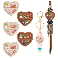 1/3/5 pièces Perles de concentration en silicone avec motif de bibliothèque d'amour pour stylos, bracelets, colliers et sangles - bijoux de bibliothèque en forme de cœur vibrante et motifs de livres et de plantes, fournitures de bijouterie artisanale, accessoires originaux, bijoux de perles en silicone, décoration de bibliothèque