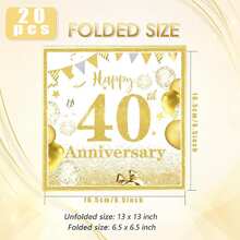 20pcs 40th Wedding Anniversary Party Napkins, Gold Birthday Decorations, 40 Year Theme Birthday Party Tableware Plates Napkins Set, For 40th Wedding Anniversary Party