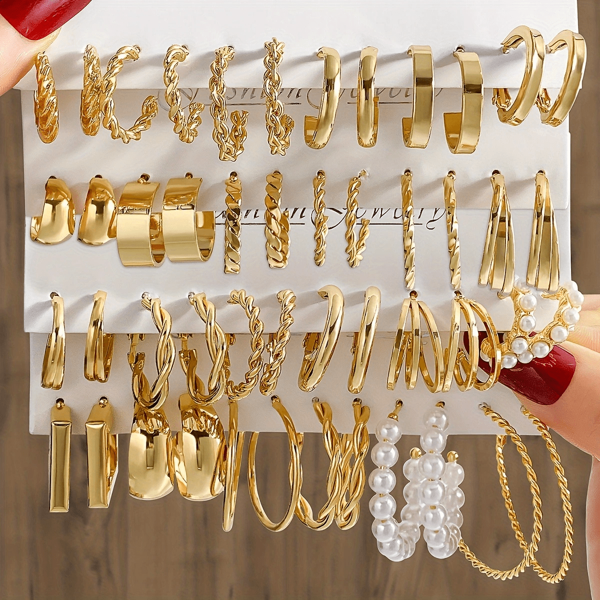 Juegos de pendientes de perlas de imitación a la moda para mujeres, 48/36/12 piezas con diseños clásicos cuadrados y en forma de C, apropiados para uso diario, citas, fiestas, regalo del Día de la Madre