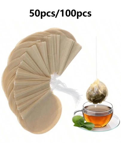 50/100个未漂白一次性茶和咖啡过滤袋 - 高渗透力，耐热抽绳冲泡器，适用于散叶茶、草药等，空茶包，天然材料 回到学校