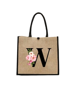 Conjunto com 2 peças: uma bolsa de linho cáqui com iniciais de flores rosa e uma pequena bolsa combinando, simples e elegante, bolsa personalizada para presente de casamento para madrinhas, bolsa de maquiagem, bolsa de viagem simples para armazenamento, carteira de cosméticos de cor sólida, bolsa de maquiagem de viagem com grande capacidade: a combinação perfeita para belezas ao ar livre! Adequada para casamentos, aniversários e praia.