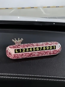 1pc New Style Imitation Diamond Car Temporary Parking Plate, Phone Number Plate, Fashionable Mobile Vehicle Phone Number Plate For Women, With Number Included