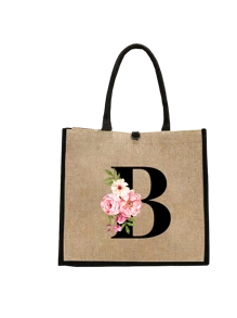 Conjunto com 2 peças: uma bolsa de linho cáqui com iniciais de flores rosa e uma pequena bolsa combinando, simples e elegante, bolsa personalizada para presente de casamento para madrinhas, bolsa de maquiagem, bolsa de viagem simples para armazenamento, carteira de cosméticos de cor sólida, bolsa de maquiagem de viagem com grande capacidade: a combinação perfeita para belezas ao ar livre! Adequada para casamentos, aniversários e praia.