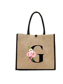 Conjunto com 2 peças: uma bolsa de linho cáqui com iniciais de flores rosa e uma pequena bolsa combinando, simples e elegante, bolsa personalizada para presente de casamento para madrinhas, bolsa de maquiagem, bolsa de viagem simples para armazenamento, carteira de cosméticos de cor sólida, bolsa de maquiagem de viagem com grande capacidade: a combinação perfeita para belezas ao ar livre! Adequada para casamentos, aniversários e praia.