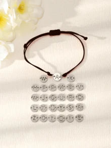 1 szt. minimalistyczna bransoletka z literą, bransoletka ze stali nierdzewnej z zawieszką w kształcie inicjału, spersonalizowana elegancka bransoletka z literą, regulowana, odpowiednia dla mężczyzn, prezent dla rodziny i przyjaciół