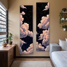 两幅装神秘星空竖幅挂毯，梦幻云星景观长窄挂毯，月光美学艺术挂毯，可水洗，卧室墙面装饰，理想的节日礼物 - 彩色 - 查看 9