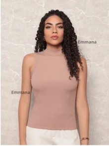Kit 2 Regatas Canelada Feminina Gola Alta Blusa Casual a Temporal - Bege\Marrom - Visão 5