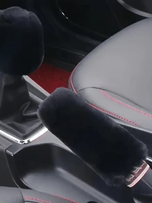 2pcs Plush Hand Brake Cover & Gear Shift Knob Sleeve Set, Soft Comfortable Car Interior Accessories, Suitable For Manual Transmiss