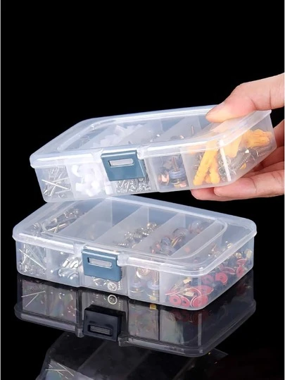 5 隔间防水储物盒，5 隔间防水透明塑料储物盒，带蓝色闩锁 - 非常适合电子产品、螺丝和诱饵 | 耐用小型配件整理器，透明塑料电子产品储物盒，小型螺丝配件工具分类隔间，样品盒，多隔间零件盒