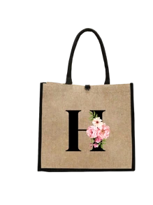 Conjunto com 2 peças: uma bolsa de linho cáqui com iniciais de flores rosa e uma pequena bolsa combinando, simples e elegante, bolsa personalizada para presente de casamento para madrinhas, bolsa de maquiagem, bolsa de viagem simples para armazenamento, carteira de cosméticos de cor sólida, bolsa de maquiagem de viagem com grande capacidade: a combinação perfeita para belezas ao ar livre! Adequada para casamentos, aniversários e praia.