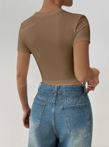 Women's Summer Letter Fruit Printed Cropped Round Neck Short Sleeve Silm Fit Casual T-Shirt,Lemon & Bow Graphic Tees Women Tops,For Summer Women Tee