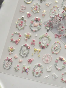 1pc 5D Crystal Diamond Nail Sticker Mix Pink Swan Flower Frame Butterfly Self Adhesive Nail Art Stickers DIY Cute Decoration Parts
