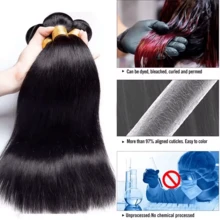 Human Hair Bundles 20 22 24 26Inch Straight Bundles Human Hair 100% Unprocessed Brazilian Virgin Hair 4Bundles - Natural Black - 查看 6