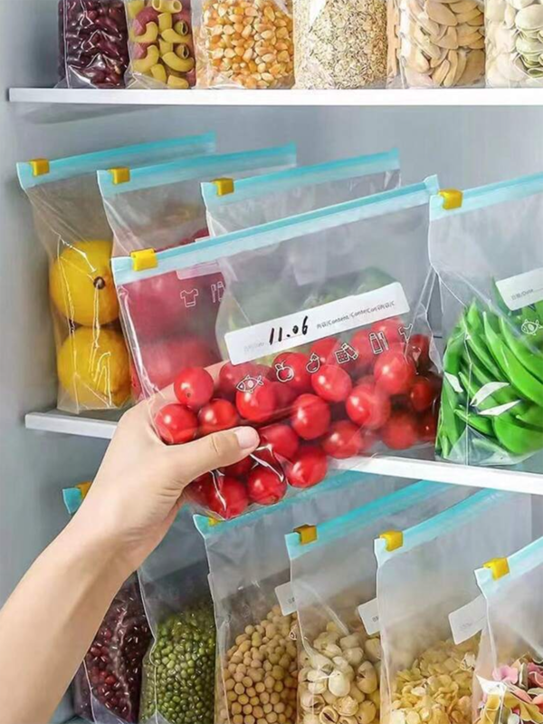 45 pièces/20 pièces/15 pièces/10 pièces/1 pièce Sacs de scellage zip, sacs de rangement alimentaire réutilisables en plastique avec fermeture à glissière, pour le réfrigérateur, l'organisation du réfrigérateur domestique, convenant aux fruits, légumes, grains et viande, pour l'extérieur, le camping