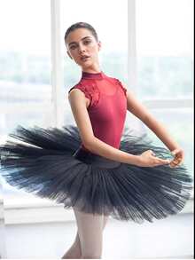 balletto Adult Ballet Dance Tutu Skirt, Solid Color Performance Handmade 8-Layer Puffy Tutu Skirt, Swan Lake Dance Dress - Black - View 5