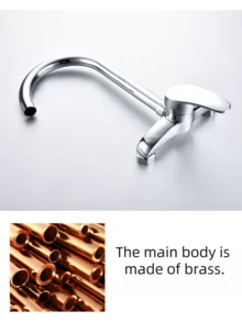 1pc Easy-Install Wall-Mounted Kitchen Faucet - Single Handle, Hot & Cold Water, Rotatable Long Spout For Sink, Bathroom, Laundry Room & Balcony Mop Bucket - (Chrome, Black,Selectable) - Multicolor - View 8