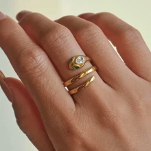 VKHK 1 pieza Anillo multicapa en forma de serpiente con decoración de circonia cúbica, bañado en oro de 18K, adecuado para uso diario y fiestas de mujeres, gran regalo