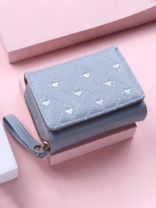 Women's Purse Fashion Embroidered Love Purse Three Fold Card Bag Multi-Card Wallet For Women Wallet Mini Wallet Purse Wallet Small Wallet - Blue - View 1