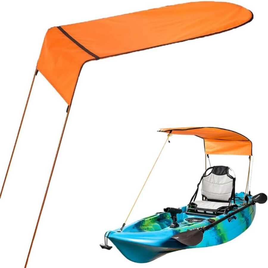 CuisinSmart Sun Shade Canopy For Kayak Boat Canoe,Waterproof Sun Shade Awning Top Cover For Single Person,Portable Universal Awning Canopy With Storage Bag For Outdoor Fishing,Orange - Orange - View 1