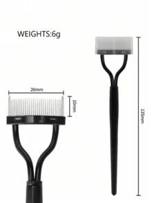 2件套黑色钢制睫毛梳套装，不锈钢细齿梳便携式睫毛夹辅助工具，眼部化妆工具，假睫毛整理配件 - 黑色 - 查看 5
