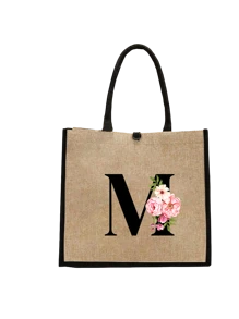 Conjunto com 2 peças: uma bolsa de linho cáqui com iniciais de flores rosa e uma pequena bolsa combinando, simples e elegante, bolsa personalizada para presente de casamento para madrinhas, bolsa de maquiagem, bolsa de viagem simples para armazenamento, carteira de cosméticos de cor sólida, bolsa de maquiagem de viagem com grande capacidade: a combinação perfeita para belezas ao ar livre! Adequada para casamentos, aniversários e praia.