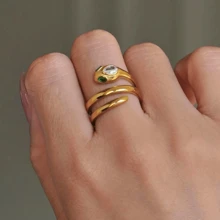 VKHK 1 pieza Anillo multicapa en forma de serpiente con decoración de circonia cúbica, bañado en oro de 18K, adecuado para uso diario y fiestas de mujeres, gran regalo